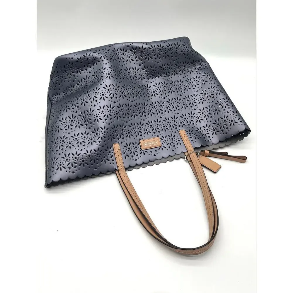 COACH Rare Park Metro Eyelet Leather Tote, Perforated, COA INCLUDED